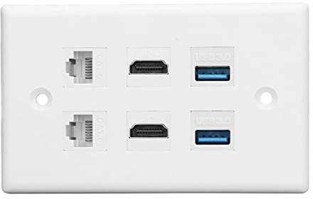Placa de Pared Ethernet Cat6 RJ45, Placa de Pared Ethernet de 6 Puertos, 2 × HDMI/2 × Cat6 RJ45 Ethernet/2 × USB 3.0 Placa de Pared sin Soldadura, Enchufe de Pared para Televisores de Alta Definición