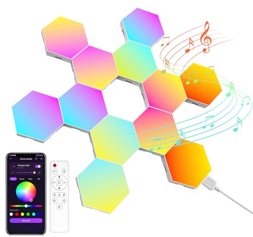 Kangtaixin Esagonali Muro LED Luci 12pcs Esagonale Gaming RGB Pannelli — Sincronizzazione Musicale Esagono Parete Lampada Stanza Esagoni Pannello Wall Luce