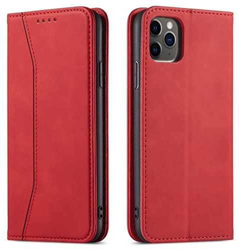 OKZone Kompatibel mit iPhone 12/12 Pro (6,1 Zoll) Hülle, Magnet Leder Tasche Handyhülle, Kartenfächer Schutzhülle, [Premium PU Leder] Flip Klappbare Stoßfeste Magnetische Standfunktion (Rot)