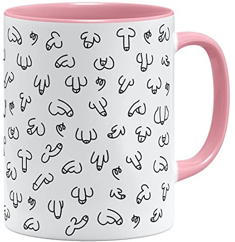 OM3® witzige Kaffeetasse mit Penisse Pimmel Tasse Penis-Muster | Keramik Becher | 11oz 325ml | Rundumdruck | Rosa