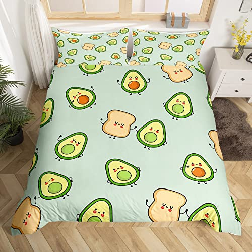 Homewish Kids Avocado Bedding Set Kawaii Fruit Duvet Cover For Girls Boys Women Children Bedroom Decor Cartoon Avocado Bedding Set Cute Bed Set Soft Microfiber With 2 Pillow Cases Zipper Green Double