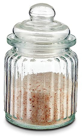 KHG Bonbonglas 12 cm Höhe, Kapazität 250 ml, mit Deckel, Candy Bar Glas luftdicht, Vorratsglas Süßigkeiten, Bonbons & Cookies, Küchenglas geriffelt mit Knopfgriff