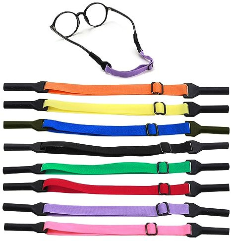 SKHAOVS 8 Pezzi Cinturini Regolabili per Occhiali Per Adulti e Bambini Cinghie per Occhiali Sportivi,Cinturini Antiscivolo per Occhiali per Occhiali da Sole e Occhiali Sportivi (8 colori)