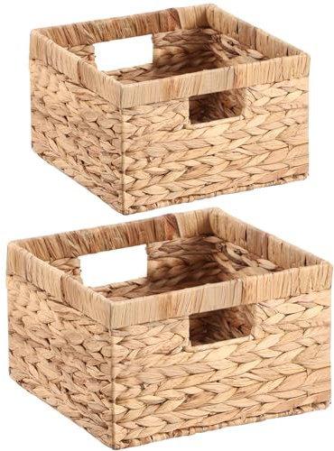 YheenLf Aufbewahrungskorb, 2er-Pack Körbe (30x30x17.5cm/25.5x25.5x16cm), Korb geflochten, Stapelbare Regalkörbe, Aufbewahrungsboxen für Schlafzimmer und Badezimmer, Schöner Baskets, Wasserhyazinthe