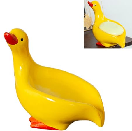 Porte Savon Mignon Canard Salle De Bain, Support Savon Ornements Creatif Ceramique, Non Stagnant Porte-Savon Vidangeable (Jaune)