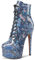 NobleOnly Donna Spillo Alto High Piattaforma Tacco Heel Rotonda Punta Lacci Cerniera Ballo Stivaletti 15 CM Heels Blu Multicolore 44 EU