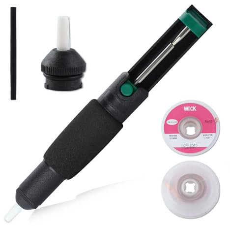 LEONTOOL Solder Sucker, Desoldering Pump Solder Sucker Tool, No Clog Solder Removal Tool with Powerful Extractor Vacuum Suction, Heat Resistant Taper Nozzle, 2pcs Solder Wick(2.5mm Width, 1.5m Length)