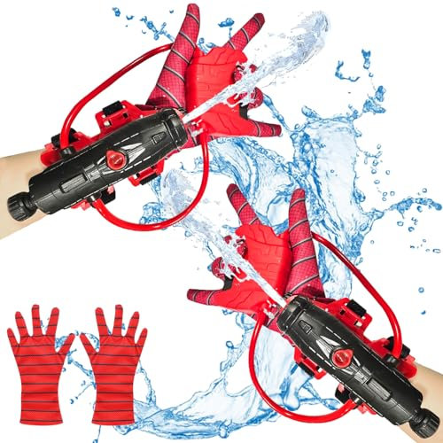 YKHSUAOU Pistolet à Eau Spiderm été Lot de 2 Pistolets à Eau Jouet avec Gants de Spiderm Launcher Pistolet à Eau pour Enfants pour Jeux de Enfants, Fêtes à la Piscine Jeux Spiderm