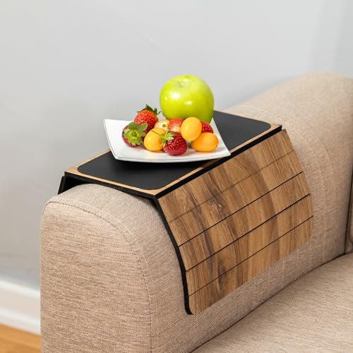 DECOLIFE HOME DECOR Sofa Arm Table - Flexible Wooden Side Table & Armrest Organiser (Leather Covered Tray, Brown)