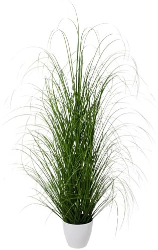 CREATIV green großer künstlicher Grasbusch 120cm im weißen Kunststofftopf I naturgetreues Dekogras im Topf weiß I Ziergras für Innen I hochwertige Dekopflanze I Sichtschutz Deko Kunstpflanze