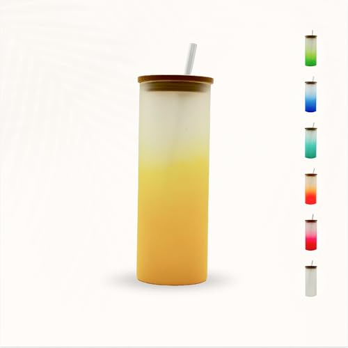 Velesas® 1, 4, 7 Stück 500ml Gläser mit Trinkhalm | Cocktailgläser Set | Longdrink Cocktail | Gin Tonic Wasser | Longdrinkgläser | Trinkglas Wasserglas | Glas Smoothie | Dessert (Gelb, 1 Stück)