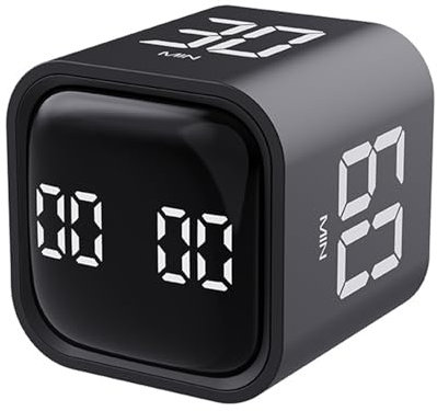 Milgeo Schwerkraft-Sensor-Timer, Timer mit Pomodoro-Technologie, Zeitmanagement-Tool, Würfel für ADHS, Arbeit, Büro, Studium, Aufgaben, Kinder, Kochen, Sport (schwarz)