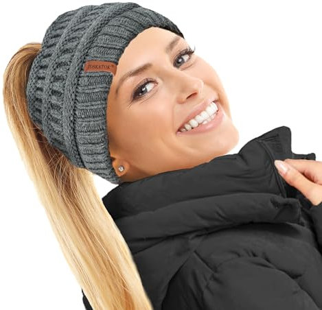 TOSKATOK Damen Thermo-Mütze mit Teddy-Fleece gefüttert, grau, Einheitsgröße