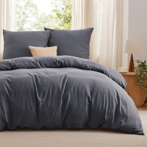 BEDSURE Bettwäsche 240x220 3teilig Anthrazit - Weiche ÖKO-TEX Polyester Mikrofaser Bettwäsche-Set, 1 Bettbezug 240x220 cm mit Reißverschluss und 2 Kissenbezüge 50x75 cm