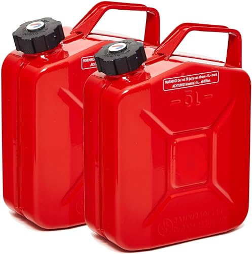 BW® Benzinkanister Metall 2x 5 Liter mit Schraubverschluss - Kraftstoffkanister Rot - RAL 3000 - TÜV-geprüft und UN-Zulassung - 0,8mm Stahl nach DIN 7274 - Made in Europe