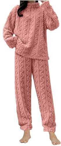 Generico Pigiama Donna Pile Invernale Pigiama Felpato Set da Casa Pigiami 2 Pezzi Caldo Cotone Camicia da Notte Sciolto Casual Morbido e Confortevole Felpa e Pantaloni Pigiama Set Casa