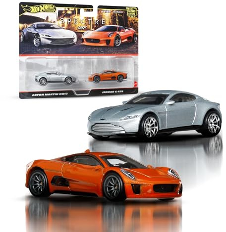 Hot Wheels Premium Car Culture James Bond Spectre 007 2-Pack | 1:64 Scale Die-Cast Aston Martin DB10 & ’13 Jaguar C-X75 with Real Riders Tires & Metal/Metal Body & Chassis, JBL04