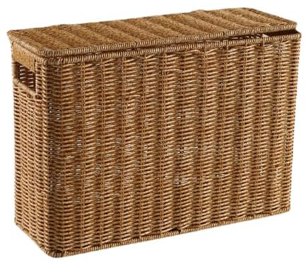 Colcolo Magazine Wicker Basket, Hand Woven Magazine Storage Organizer, Narrow and Tall Storage Box with Lid, Books Organizer Case Farmhouse Standing Rack Decorative Storage Bin for Clothing Office, S