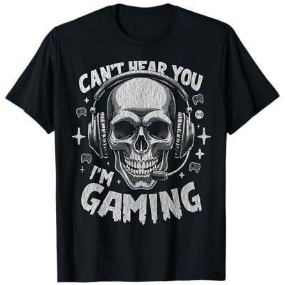 Funny Skull Can't Hear You I'm Gaming Boys Teens Men T-Shirt
