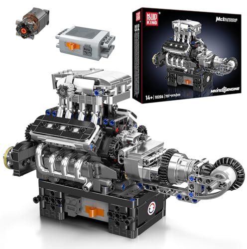 Mould King V8 Engine Building Blocks Set, 10206 Engine Model That Runs, Sports Car Engines Kit for Adults with Battery Box and Motor, Construction STEM Toy for Children Boys Girl (737 Pcs)