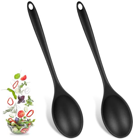 2 Stück Silikon Kochlöffel Küchen Hitzebeständig 27.5cm Servierlöffel Kunststoff Hitzebeständig, Silikon Löffel Langem Griff Kochen Löffel in Der Küche Backen Silikonlöffel Rührschaufeln Servierlöffel