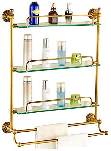 Handtuchständer Dusche Badezimmerregal Einschichtiges Kupferglasregal Glasregal für Badezimmer Balkon Küchenspiegel Frontrahmen 4 Größe Optionales Badezimmerregal aus Glas (Gold 70 cm x 15 cm x 68