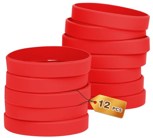HONTIUS 12 pièces Bracelets en silicone, Clair Élastiques en Silicone 8''Bracelets en caoutchouc élastique pour Sport Homme Femme Adolescent Rouge