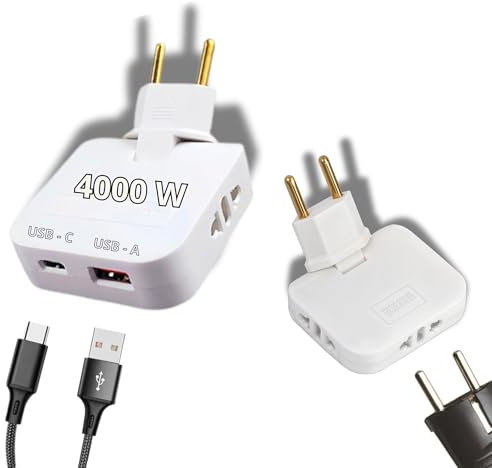 2 SET de Ladron enchufes plano(1 de 3 salidas + 1 con 2 salidas USB A y C, 4000W, 250V 16A)enchufe Plano Pared extraplano de 3 Tomas, ladrón Enchufe, enchufes Planos detras Muebles, enchufes Multiples