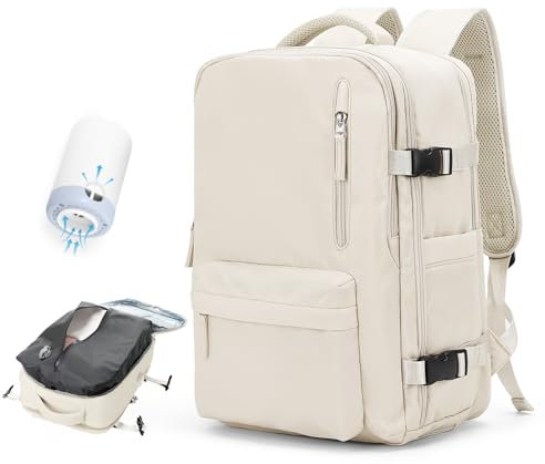 BJLFS Zaino da Viaggio con Sottovuoto Bagaglio a Mano Ryanair Borsa per aereo sottovuoto Sacchetti sottovuoto a compressione portatili Borsa impermeabile per laptop Beige