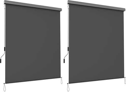 SONGMICS Senkrechtmarkise, ausziehbar, 2,5 X 1,6 m (L x B), Vertikalmarkise für Terrasse und Balkon mit Markisenkasten, Schutz vor Sonne und Wind, Sichtschutz, grau GSA165GY (Packung mit 2)