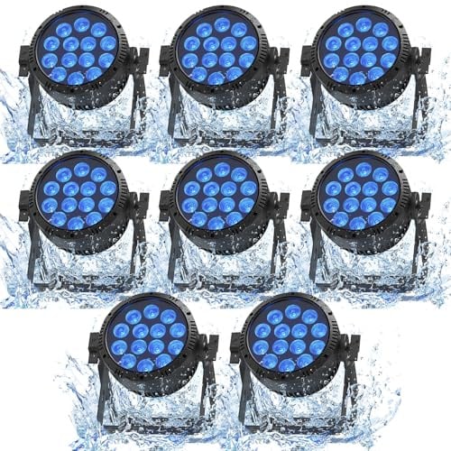 U`King 8PCS 14x15W LED Par IP65 Wasserdichte, RGBW 200W Bühnenlicht Outdoor Strahler, D MX 4/9CH Stroboskop Disco Lichteffekte für Regentage Events DJ Show Party Bar Bühnen Festivalauftritte