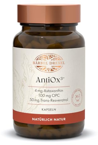 BÄRBEL DREXEL AntiOx³ Kapseln mit 3-fach Power: Astaxanthin, OPC und Trans-Resveratrol nach dem Vorbild der Natur (30 Stk) optimiert mit Vitamin C und E Naturheilkunde ohne unerwünschte Zusätze
