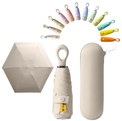 erised's bifrost Mini Reise Faltender Regenschirm mit Ringgriff für Kinder Damen/Klein Taschenschirm mit Kapselhülle/6 Rippen/Leicht Kompakt/Freien UV/Sonnenschutz/Regen/Teflon/Tasche Rucksack
