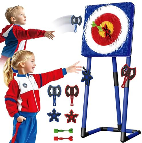 Axe Throwing Game Set For Adults & Kids – 3-in-1 Outdoor Backyard Games With 2 Axes & 4 Darts – Lawn Dart Combo Target Board With Metal Frame – Indoor/outdoor Yard Party, Camping blue
