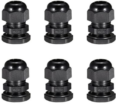 TA-VIGOR 6Pcs M18 x 1.5 Cable Gland, IP68 Waterproof Adjustable Plastic Nylon Wire Connectors Gland Joints for 5mm-10mm Cables, Locknut Stuffing Glands with Locknut and Washer – Black
