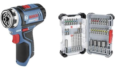 Bosch Professional 12V System GSR 12V-15 FC cordless drill/driver + 35x Extra Hard Schrauberbit‑ und CYL-3 Bohrer-Set, 35‑TLG. (197 x 110,5 mm, Zubehör)