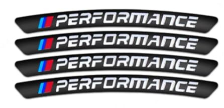 BMVV adesivi per mozzi ruota, 1 set di 4, PERFORMANCE Nero, Decorazione Auto Personalizzata, Facile Applicazione, Rimovibili e Resistente, per Tutte le Serie BMVV, 1/2/3/4/5/6/7/X/M