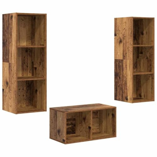 vidaXL TV Cabinet Set Old wood 37 x 37 x 107 cm Engineered wood, Modern Living Room, Rectangular Media Unit, Storage Tv Cabinet Set, Wall-Mounted Shelving, Stylish Space Saver Furniture
