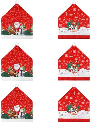 6 Stück Weihnachtsstuhlüberzug, 50 × 60CM Premium Weihnachten Stuhlhussen mit Rotem Hut, Stuhlhussen für Weihnachten, Weihnachtsdekoration für Stühle, Für Weihnachtliche Tischdekorationen, 2 Muster