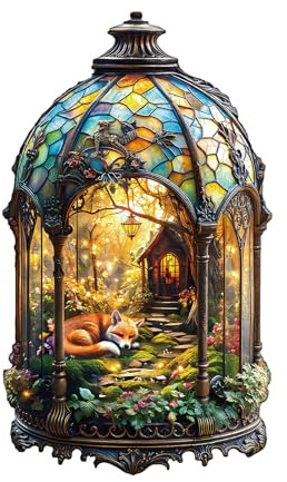 Blumuze Holzpuzzle Erwachsene, Laterne-Fuchs Holz Puzzle, Holzpuzzle Einzigartige Tierform Puzzleteile,Puzzles aus Tierteilen, Puzzle Holz Erwachsene mit Holzbox 100 Stück(S-24.8 * 14.5cm)