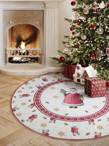 Villeroy & Boch Toy's Delight Limited Edition Santa Claus - Baumrock Weihnachten, Christbaum Teppich Rund, Weihnachtsbaumdecke, Christbaum Decke, Tannenbaum & Weihnachtsbaum - Creme Rot, Ø 160 cm