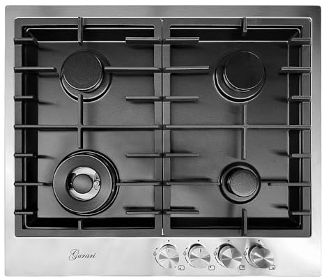 Gurari TX604VTGL/2 Gaskochfeld 60 cm, Edelstahl - Schwarz 4,0 KW WOK, 4 Gasbrenner, Autark