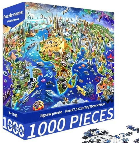Weltkarte Puzzle Erwachsene 1000 Puzzles Geographie Puzzle mit Kontinenten & Ländern 1000 Teile Puzzle für Erwachsene Geschenke, 50 x 70 cm