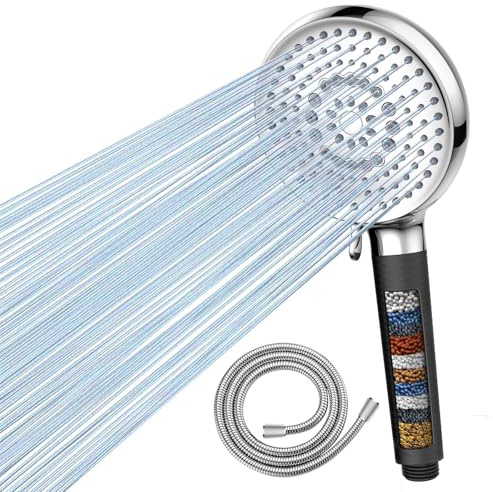 MEKO Duschbrause Wassersparend mit 1,5m Schlauch und 9 Strahlarten – Duschkopf mit 18-Lagen Filter gegen Kalk, Chlor & Schwermetalle, Hochdruck Handbrause für weiches Wasser