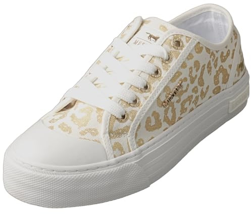 MUSTANG Damen Schuhe Sneakers mit Leopardmuster Low-Top Canvas Schnürschuhe Stoffschuhe 26M0232009