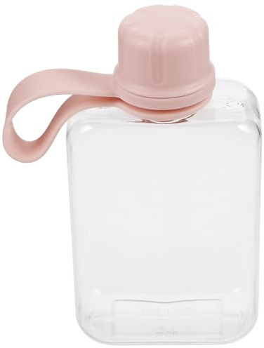 LIOOBO Gourde Carrée Portable 240 ML en Plastique Léger, Bouteille d'eau Fine et Plate, pour Sport et Randonnée, Design Moderne et Chic Rose Réutilisable
