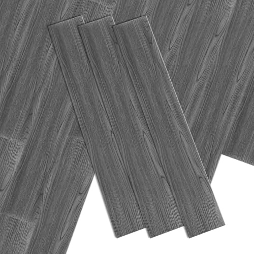 ISOISL PVC Bodenbelag Selbstklebend, 90 Fliesen ca.12.5 m² Vinylboden Selbstklebend,Bodenfliesen 91.5x15.2cm Laminat Dielen Vinyl-Fliesen für Fußbodenheizung,Rutschfest Wasserfest,Dunkelgrau