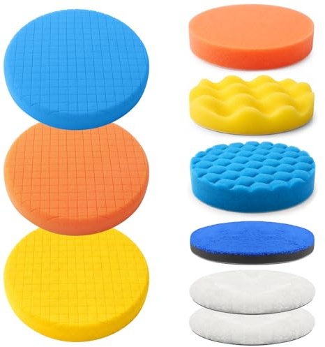 9 Stück Ø 150mm Polierschwamm Set, Klet Polierwatte, Wachs Schwämme Pad | Wolle Polierpads, Polierscheibe für 150mm Rund Exzenterschleifer, Polieraufsatz für Auto,Korkböden