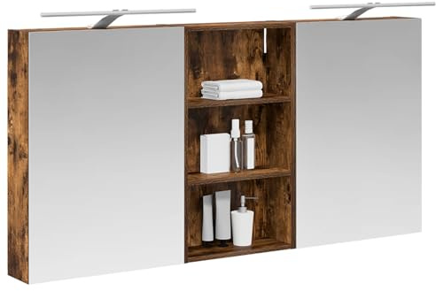 vidaXL Badezimmerschrank-Set 3 pcs 140 x 14,5 x 70 cm Holzwerkstoff, Badezimmer-Schrank, rechteckiger LED-Spiegel, moderner Wand-Organizer, praktischer Platzsparer