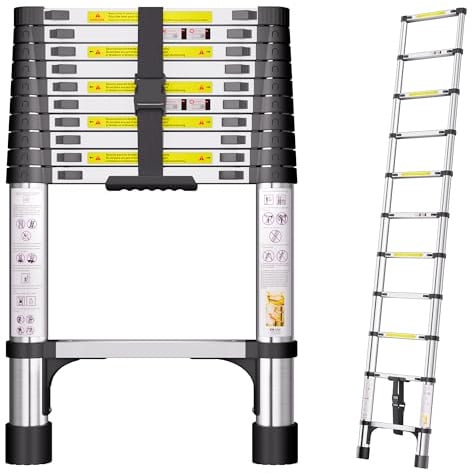 SIMPDIY Scala Telescopica in Acciaio Inox, 3,19m Scala Estensibile, Scale | Scala Portatile con Piedini Antiscivolo, Scala Allungabile per Soffitta, Coperture, Camper, Decorazione e Manutenzione